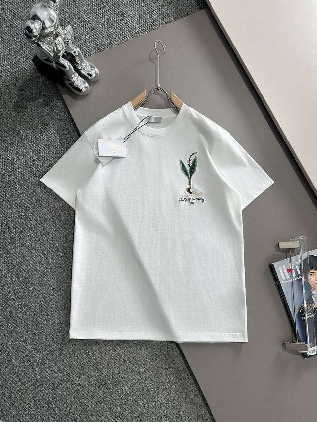 Dior 2026 New Floral Embroidery Logo Short-Sleeve T-Shirt, Unisex, Custom Made,