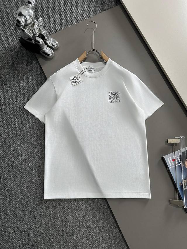 Loewe 2026 New Style Short-Sleeve T-Shirt with Embroidered Logo and Outlined Cuf