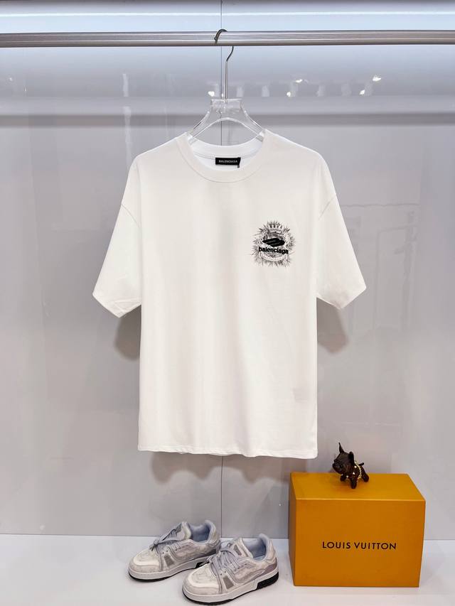 Balenciaga 巴黎世家 2026新款 官网同步 素描麦穗画刺绣字母logo 男女同款 短袖t恤 定制320克重100％双纱纯棉面料 定染32支双股螺纹