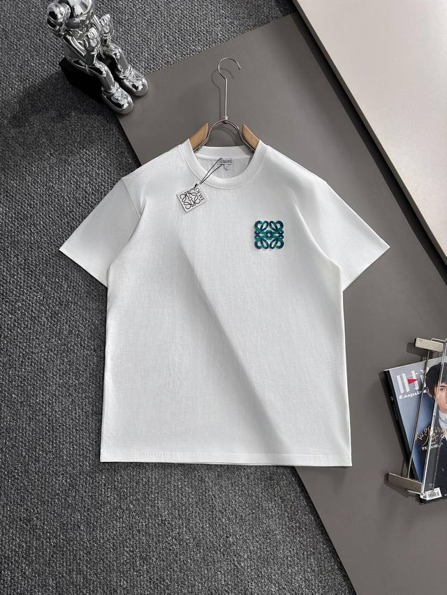套装款！Loewe 罗意威 2025新款 拼色牙刷绣字母logo 拼接袖口 男女同款 短袖t恤 定制260克100％双纱纯棉面料 定染32支双股螺纹 领标吊牌主