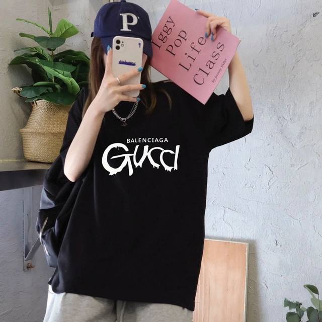 Gucci Balenciaga 24Fw春夏新款短袖t恤 2Gucci古驰 Balenciaga巴黎世家 联名字母短袖t恤 -面料： 克双纱高密度纯棉面料-