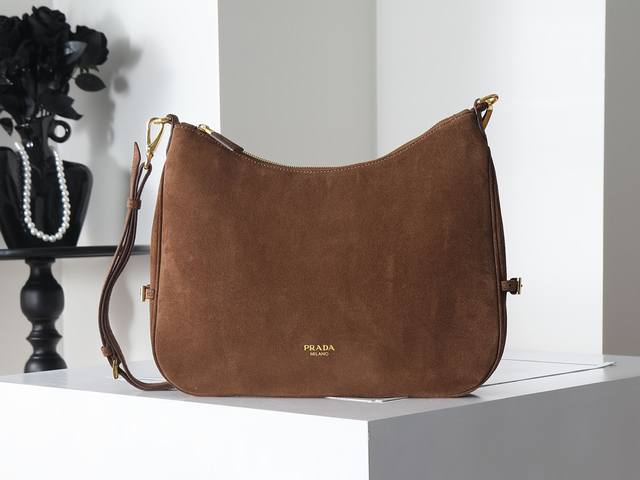 Prada Fold Women's Shoulder Bag, 2026 New European Large Suede Minimalist Handba