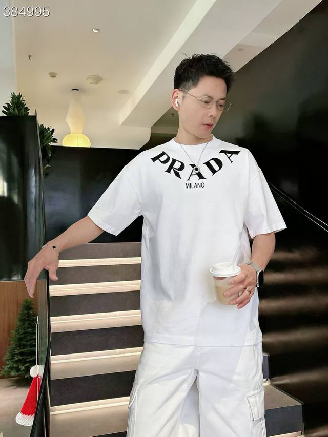 Prada short-sleeved T-shirt, high-end version! Made with custom-made boutique fa