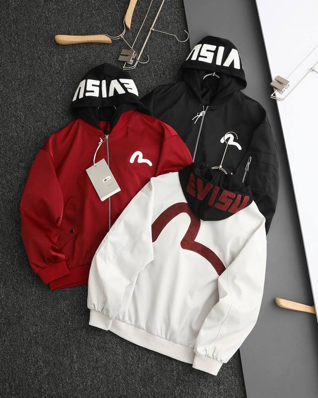 独家臻品evisu 福神经典款基础小刺绣夹克外套 官网同步 男女同款全新面料定制款百搭宽松 情侣款 官网同步网红直播小红书推荐热门款式-帽子可拆卸 百搭必备-原
