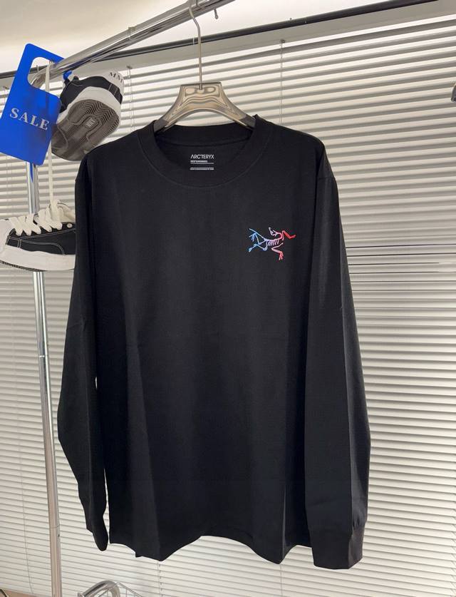 高品质 品名：始祖鸟 Arc'Teryx 24Ss 彩色渐变后背大印花长袖宽松休闲户外男女情侣款长袖t 版型；宽松版面料：330G全棉精梳棉颜色： 黑色-白色尺