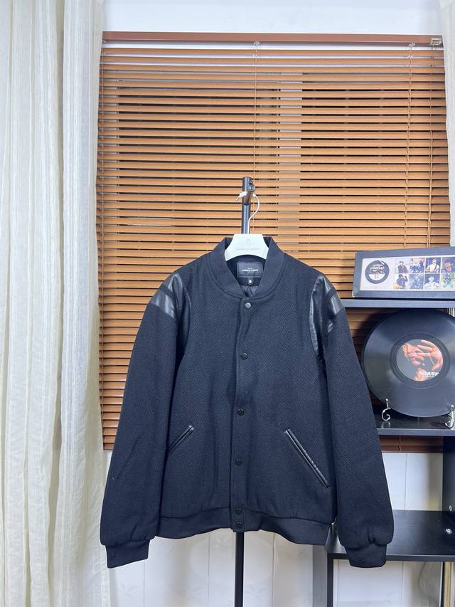 款号：X01高版本现货齐码saint Laurent paris 圣罗兰 Slp经典款拼皮黑白棒球领夹克外套，原版1:1开发全网最高版本 耗时2个月订制纯羊毛呢