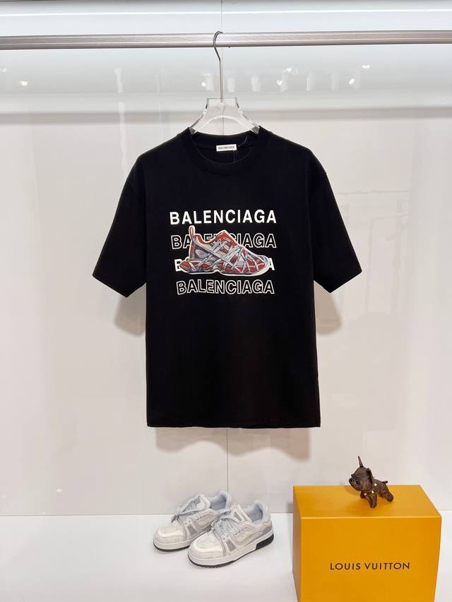 Balenciaga 300g Crew Neck Short Sleeve T-Shirt, Brand Classic Printed Sneakers,