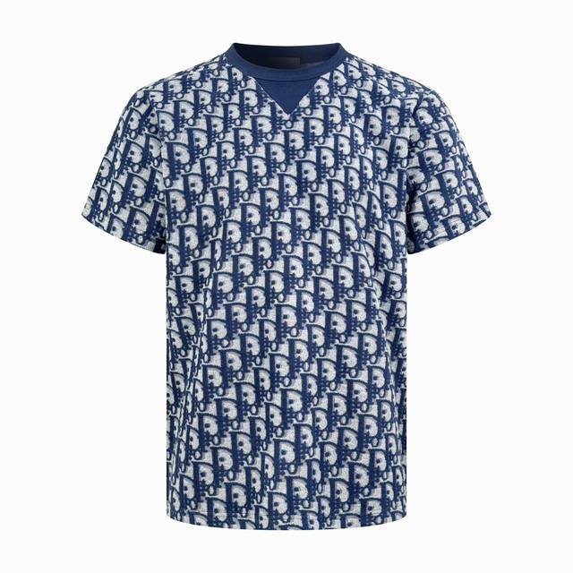 Cd Oblique All-over Print Short-Sleeve Terry Cotton Shirt in Blue. Made with cus