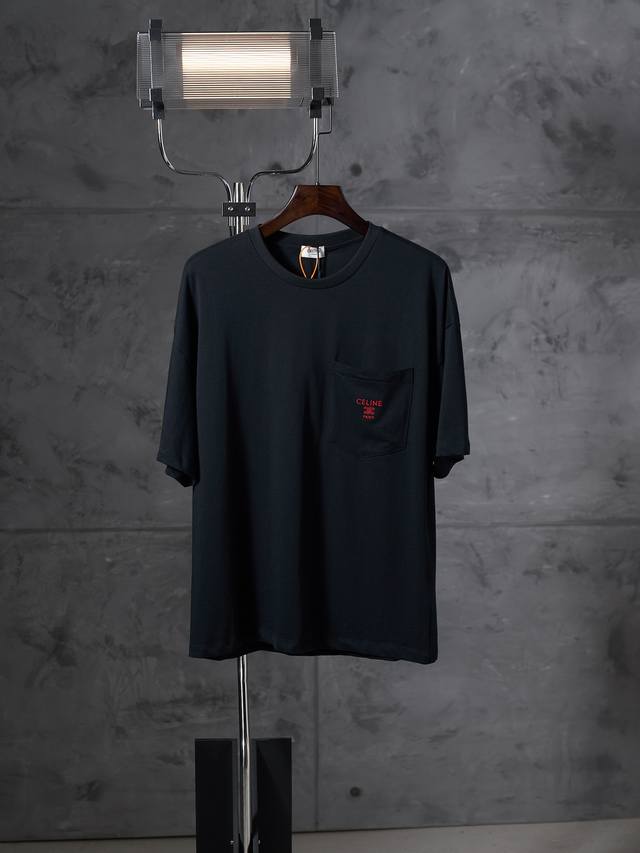 Actual product image: Celine Arc de Triomphe embroidered pocket crew neck short- Actual product image: Celine Arc de Triomphe embroidered pocket crew neck short-