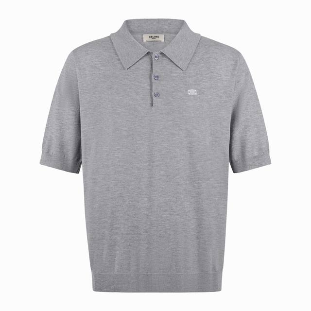 Celine 24Ss Arc de Triomphe Embroidered Knitted Polo Shirt, Grey. Original desig Celine 24Ss Arc de Triomphe Embroidered Knitted Polo Shirt, Grey. Original desig