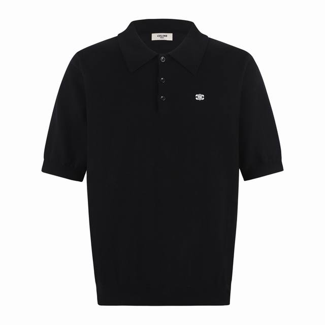 Celine 24Ss Arc de Triomphe Embroidered Knitted Polo Shirt, Black. Original desi Celine 24Ss Arc de Triomphe Embroidered Knitted Polo Shirt, Black. Original desi