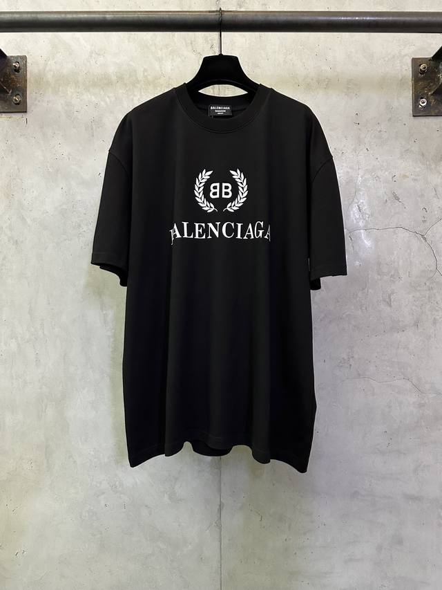 Heavyweight 400G Short-Sleeve Balenciaga Classic Wheat Ear Logo Print T-Shirt. F Heavyweight 400G Short-Sleeve Balenciaga Classic Wheat Ear Logo Print T-Shirt. F