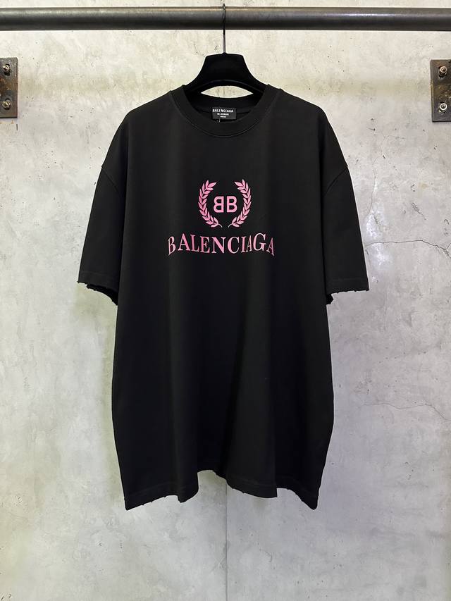 Heavyweight 400G Short-Sleeve Balenciaga Classic Wheat Ear Logo Print T-Shirt. F Heavyweight 400G Short-Sleeve Balenciaga Classic Wheat Ear Logo Print T-Shirt. F
