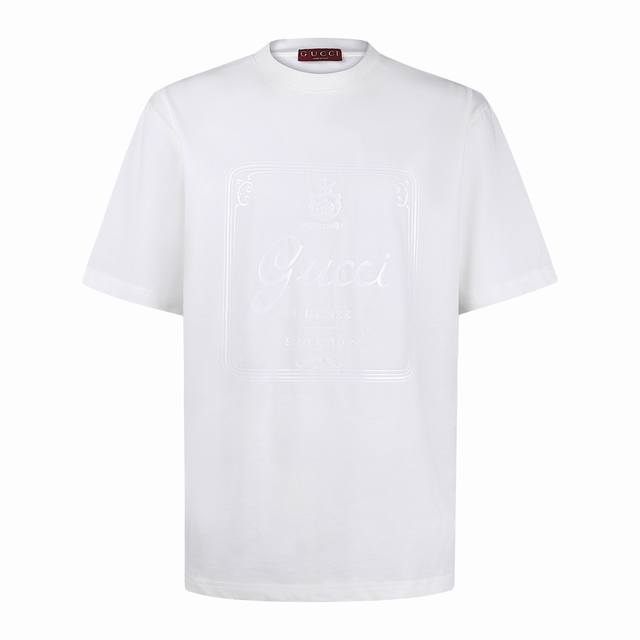 Guc 26Ss Glossy Plastisol Letter Print Short-Sleeve T-Shirt, White. Original ver