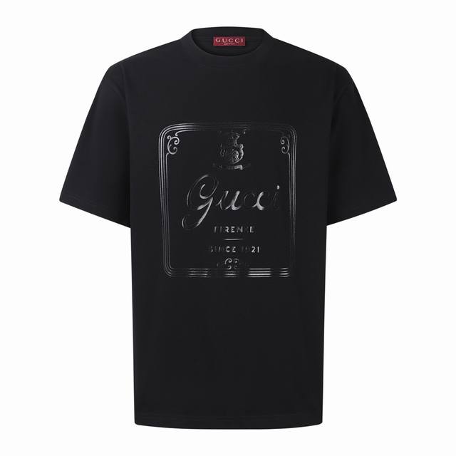 Guc 26Ss Glossy Plastisol Letter Print Short-Sleeve T-Shirt, Black. Original ver