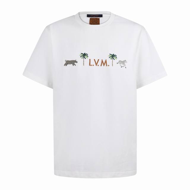 LV 26Ss Animal Embroidery Short-Sleeve T-Shirt, White. Developed from the origin