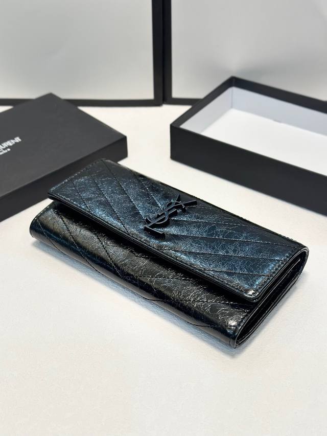 , Black, 19x10 cm, Saint Laurent new wallet, made of imported waxed , Black, 19x10 cm, Saint Laurent new wallet, made of imported waxed