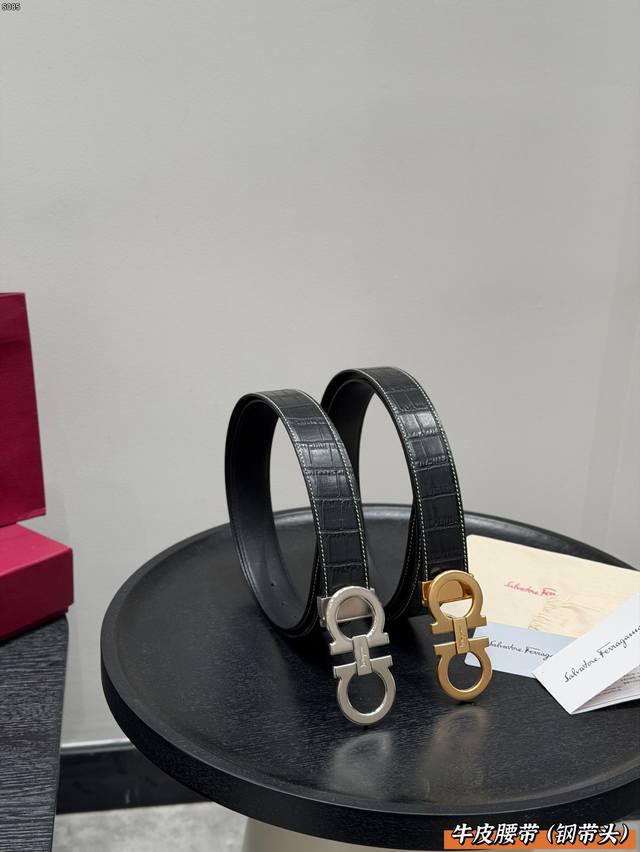 Ferragamo all-steel buckle belt, high-quality original cowhide leather belt