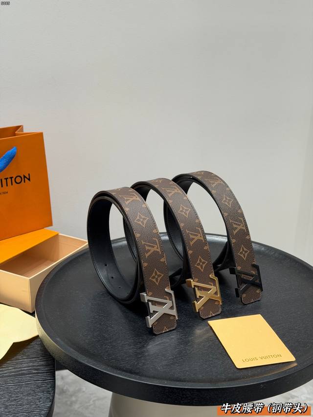 LV all-steel buckle high-quality genuine cowhide belt