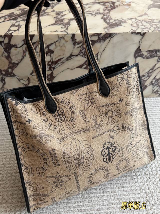 Size: 47 38cm Chrome Hearts canvas and leather tote. A classic design that alway