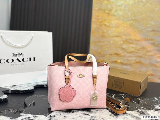 Coach Mollie 25 Cherry Blossom Pink Tote Bag with Gift Box. Features classic mon