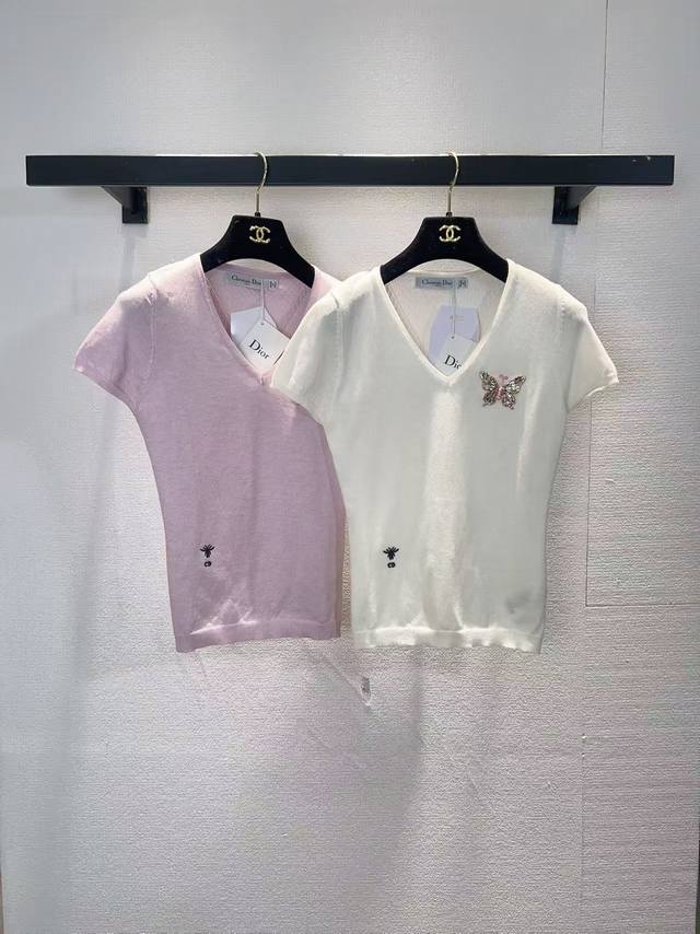 Dior Two-tone V-neck Short-sleeved Shirt, Sizes & Sizes