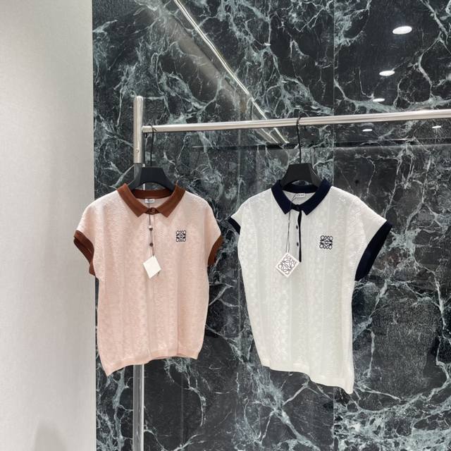 Original women's jacquard knit short-sleeved shirt with packaging, Loewe Spring