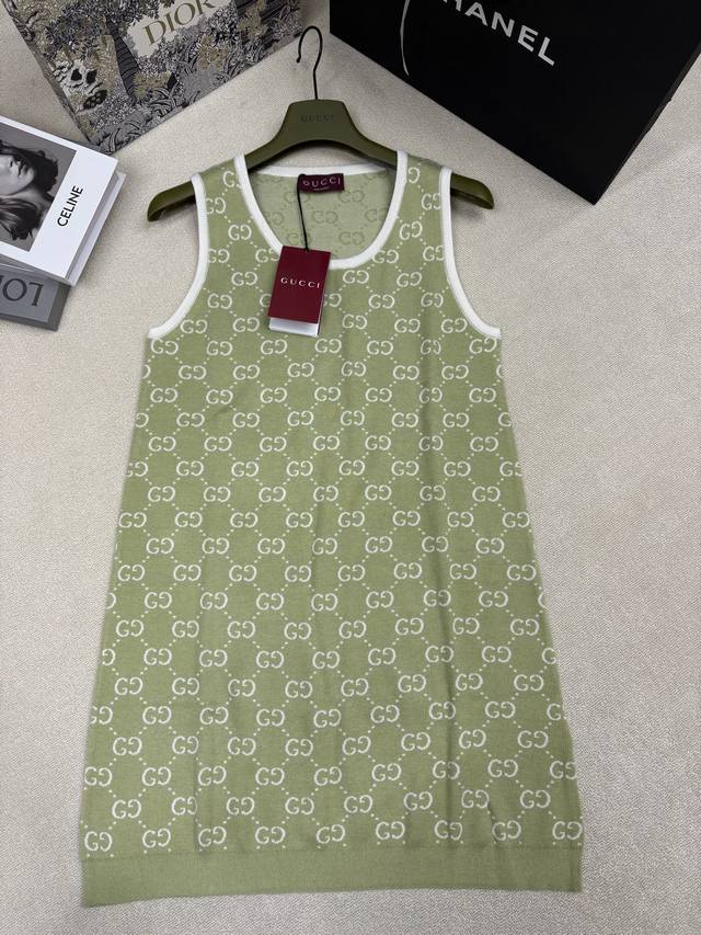 Gucc* 2026 Spring Summer New Knitted Round Neck Vest Dress Brand Double G Logo C