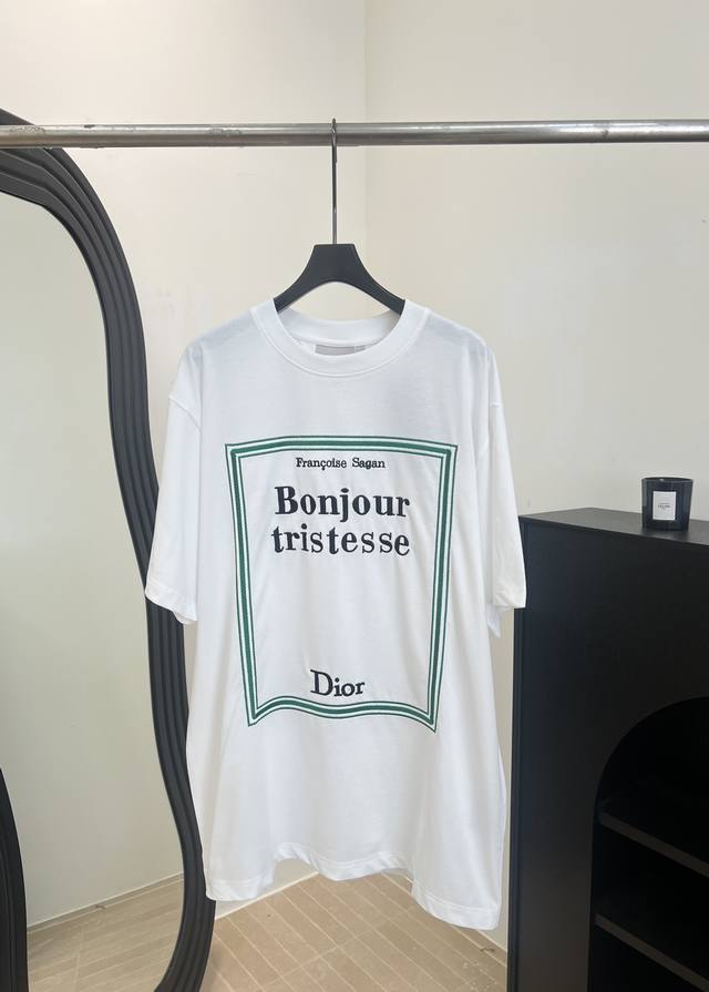 Dior Spring Summer New Knit Crew Neck Short Sleeve T-Shirt, white and green cott