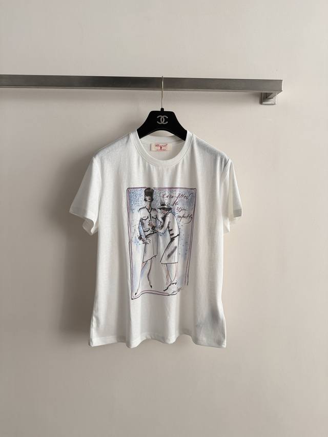 Chane*26Ss New Hand-Painted Print T-Shirt. The hand-painted portrait print on th