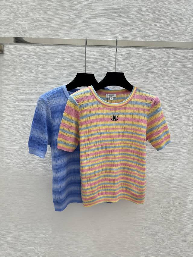 Original quality women's knit short-sleeved top with packaging, from Ch brand, e