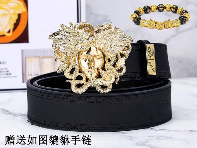 皮带：范思哲.Versace顶级原单 腰带：百分百进口原厂头层牛皮，双面荔枝纹，保证真皮。24K纯钢扣双面可用专柜同等质量， 送人自用首选包装： 请认准如图专柜