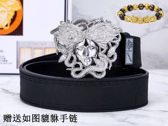 皮带：范思哲.Versace顶级原单 腰带：百分百进口原厂头层牛皮，双面荔枝纹，保证真皮。24K纯钢扣双面可用专柜同等质量， 送人自用首选包装： 请认准如图专柜