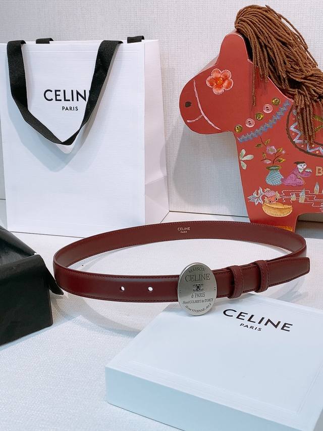 Celine Arc de Triomphe Oval Buckle Double-Sided Imported Calfskin Belt, 2.5cm. T