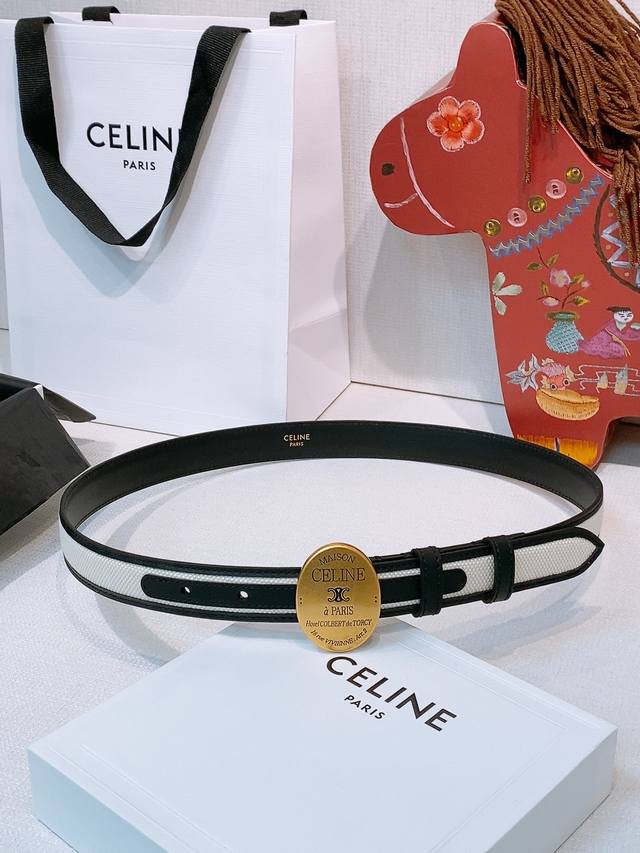 Celine Arc de Triomphe Oval Buckle Double-Sided Imported Calfskin Belt, 2.5cm. T