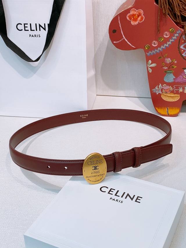 Celine Arc de Triomphe Oval Buckle Double-Sided Imported Calfskin Belt, 2.5cm. T