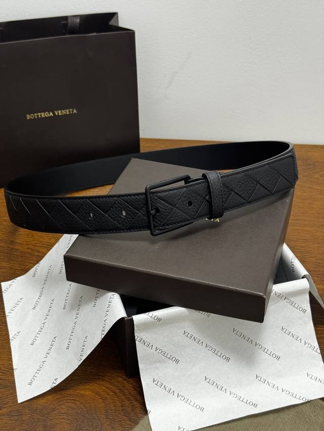 Bottega Veneta 3.5Cm Color: Matte Black intrecciato woven belt. A new classic ca