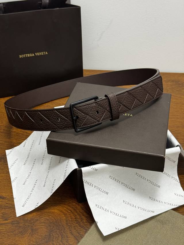 Bottega Veneta 3.5cm Color: Coffee intrecciato Woven Belt Lychee Texture Leather