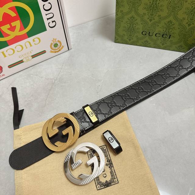 品名：古奇.Gu...Ci 原单 材质：原单牛皮腰带 专柜原单品质、做工精细，时尚大牌，送人自用首选包装： 请认准如图专柜包装赠送打孔器手提袋专柜礼盒宽度3.8