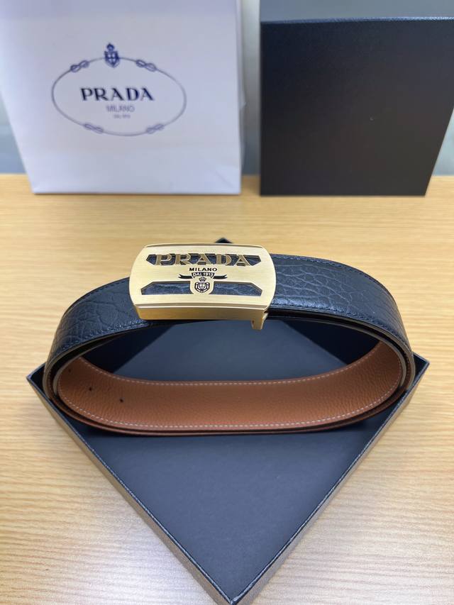 Prada Special Leather Belt Series, original factory hardware, high-quality stain