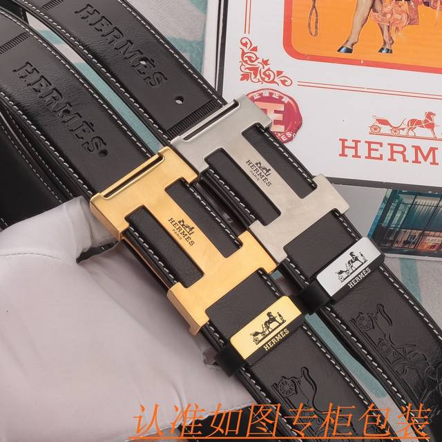 Belt: Hermes Original Single-Piece Cowhide Leather Belt for Men: 100% top-grain