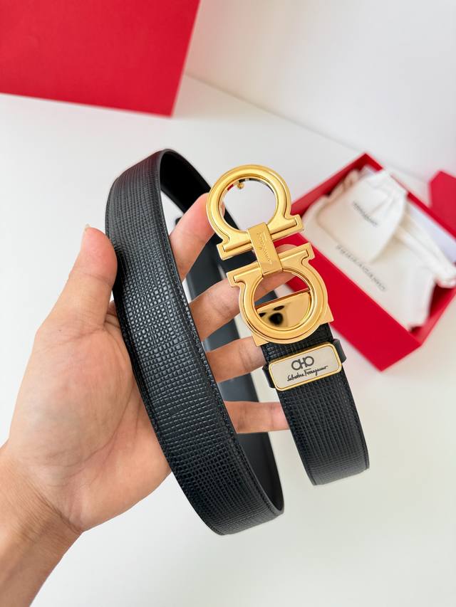 Product Name: Ferragamo Belt - Original Model: Hook buckle, classic buckle made