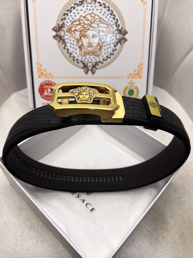 Versace new imported 3.5cm automatic buckle, double-sided top-grain cowhide with