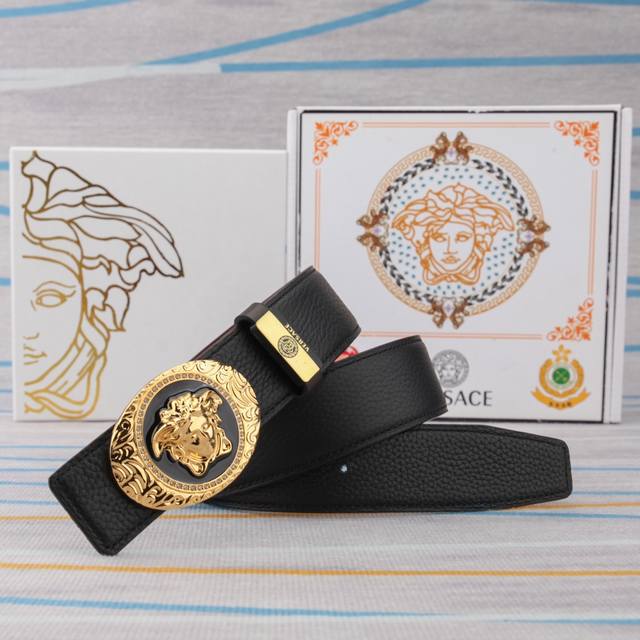 Belt: Versace Original Cowhide Belt for Men: 100% top-grain cowhide leather, gua