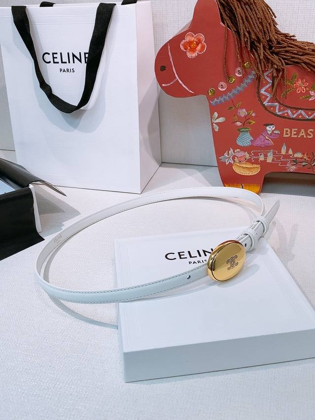 Celine Arc de Triomphe Oval Buckle Double-Sided Imported Calfskin Belt, 1.3cm. T
