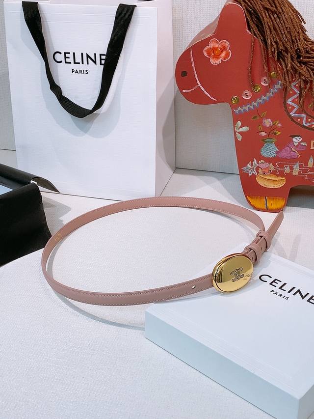 Celine Arc de Triomphe Oval Buckle Double-Sided Imported Calfskin Belt, 1.3cm. T
