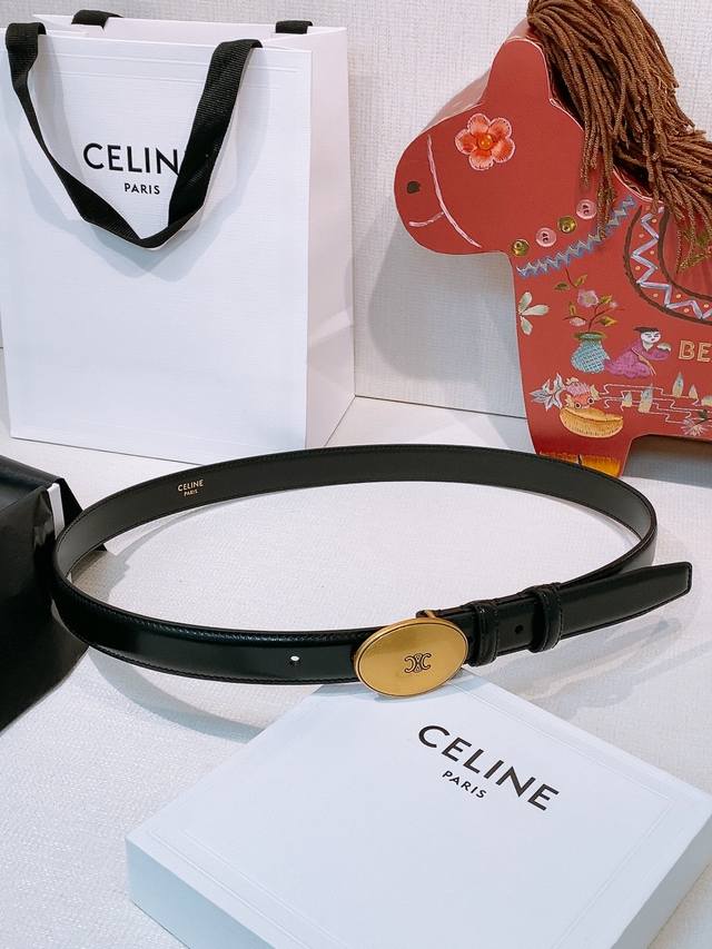 Celine Arc de Triomphe Oval Buckle Double-Sided Imported Calfskin Belt, 2.5cm. T
