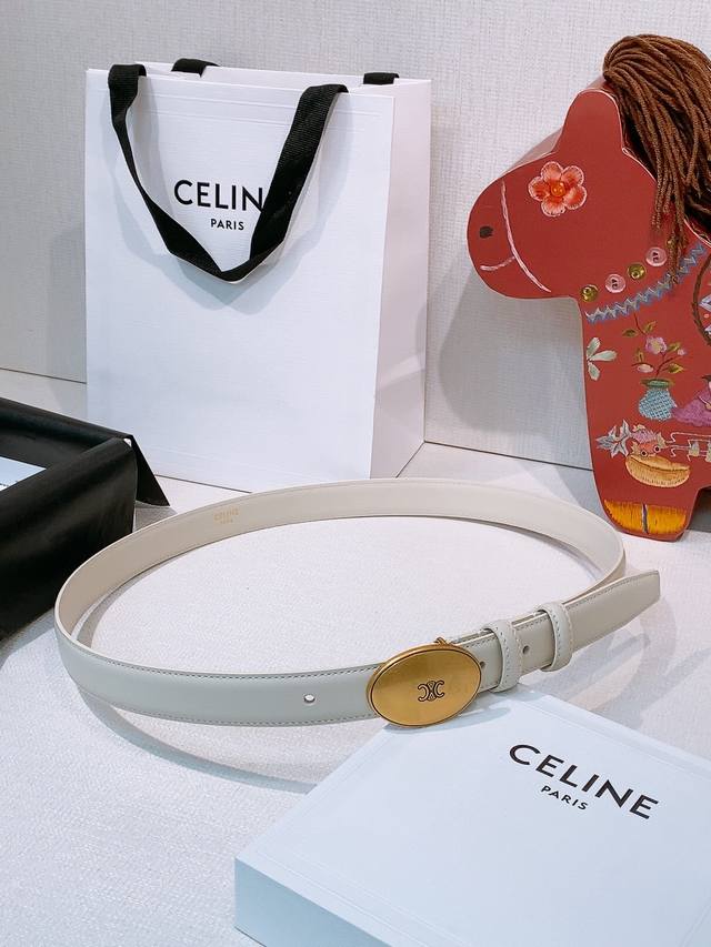 Celine Arc de Triomphe Oval Buckle Double-Sided Imported Calfskin Belt, 2.5cm. T