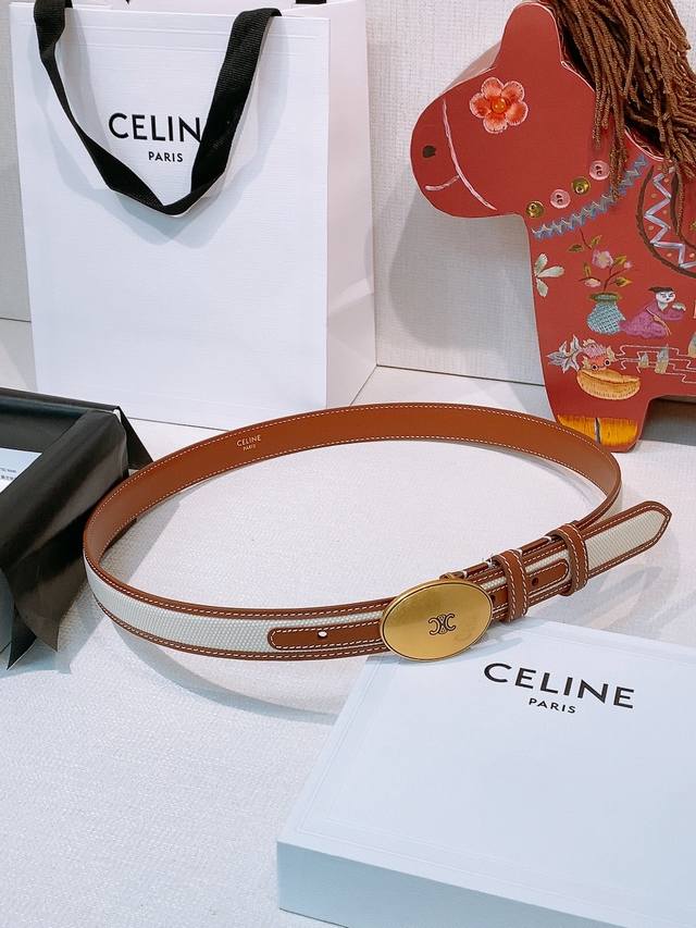 Celine Arc de Triomphe Oval Buckle Double-Sided Imported Calfskin Belt, 2.5cm. T