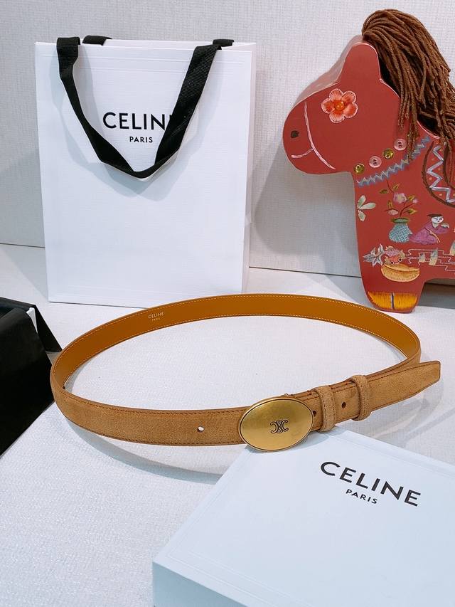 Celine Arc de Triomphe Oval Buckle Double-Sided Imported Calfskin Belt, 2.5cm. T